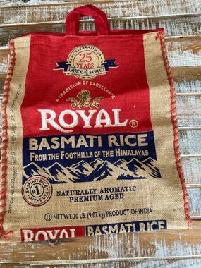 ROYAL Basmati Rice Burlap Tote - Red & Natural